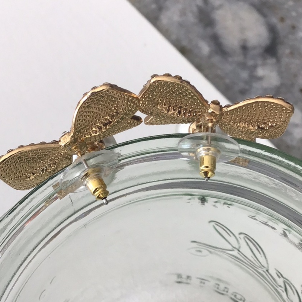 Gold Bow Earrings with Pearl Drop - Picture 5 of 6
